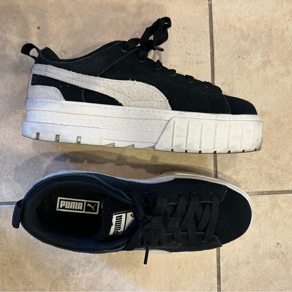 Puma leather and rubber platform sneakers.